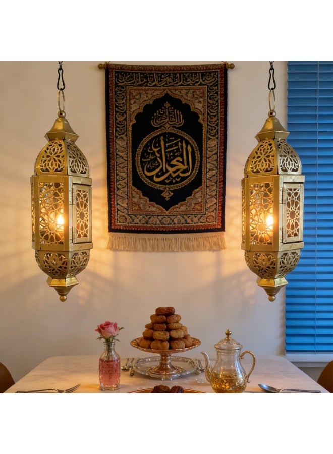 Ramadan Lantern Candle Holder, Metal Eid Mubarak Lantern Decor Lights, Moroccan Hollowed Lantern Lighting Decoration for Home Table Party Ramadan Tabletop, 12*12*34cm (Black) - Image 5
